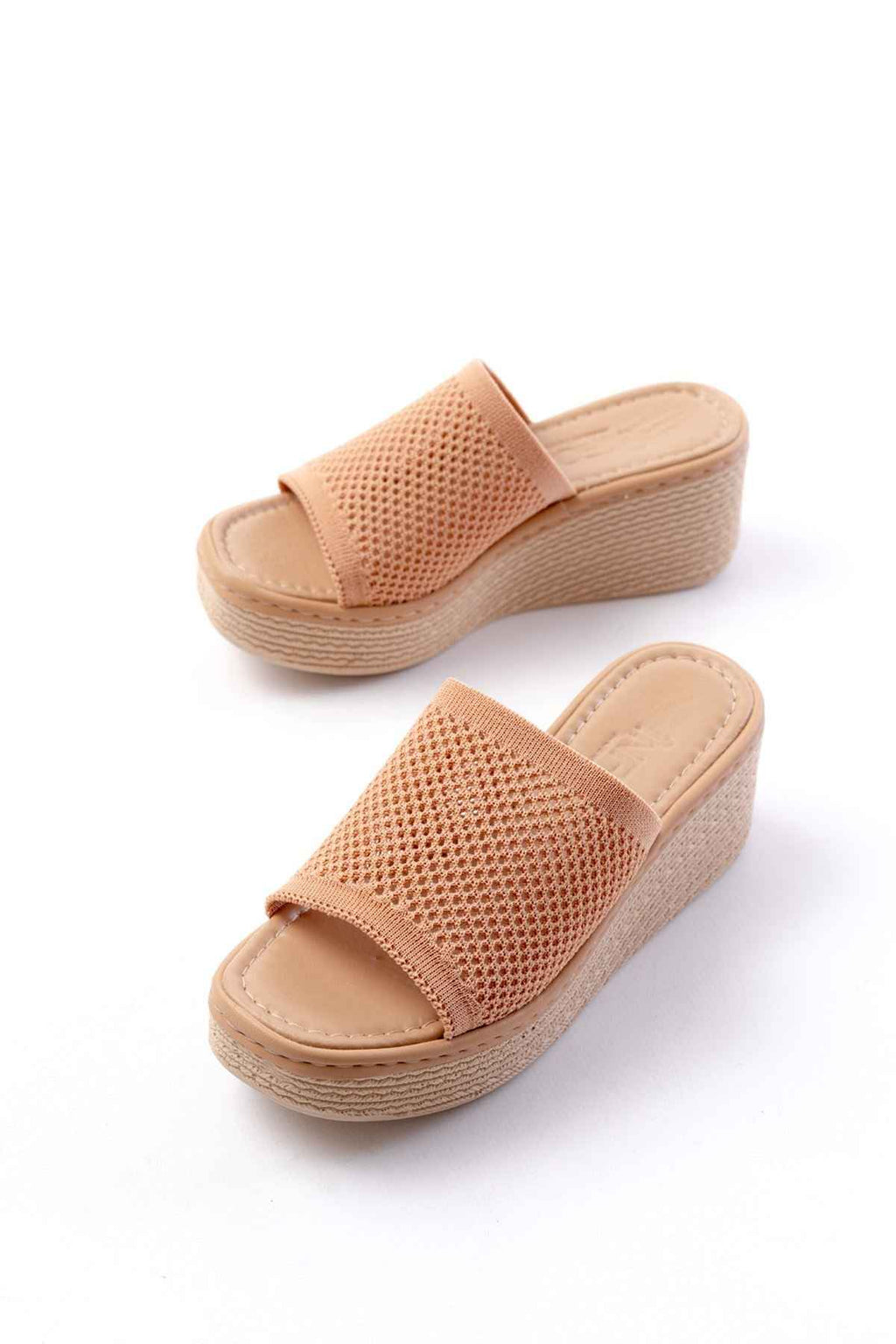 Ayakkabı Aşkı 232-460 Nut Triko Günlük Ortopedik Dolgu Topuk Kadın Terlik