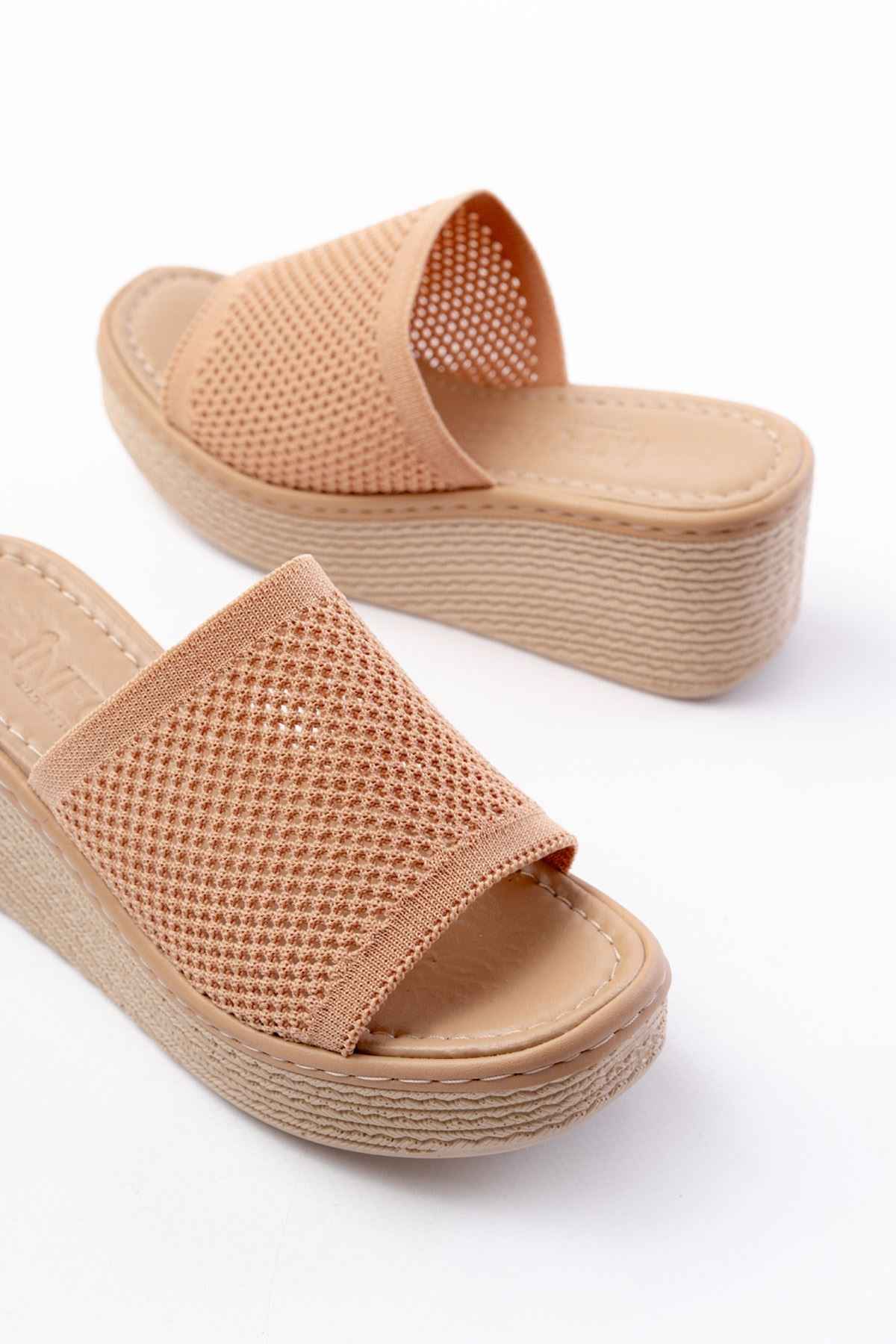 Ayakkabı Aşkı 232-460 Nut Triko Günlük Ortopedik Dolgu Topuk Kadın Terlik