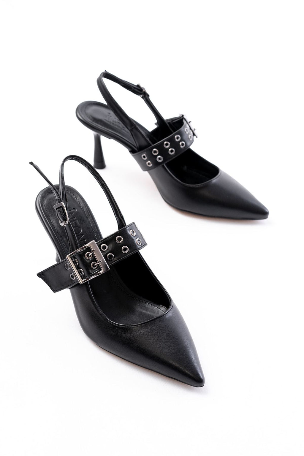 Ayakkabı Aşkı İNF-26 Siyah Günlük Arkası Açık Baret Tokalı Topuklu Bayan Ayakkabı - Ayakkabı Aşkı