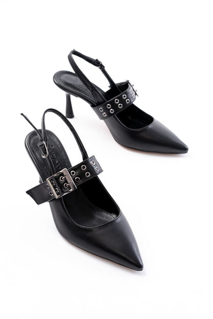 Ayakkabı Aşkı İNF-26 Siyah Günlük Arkası Açık Baret Tokalı Topuklu Bayan Ayakkabı