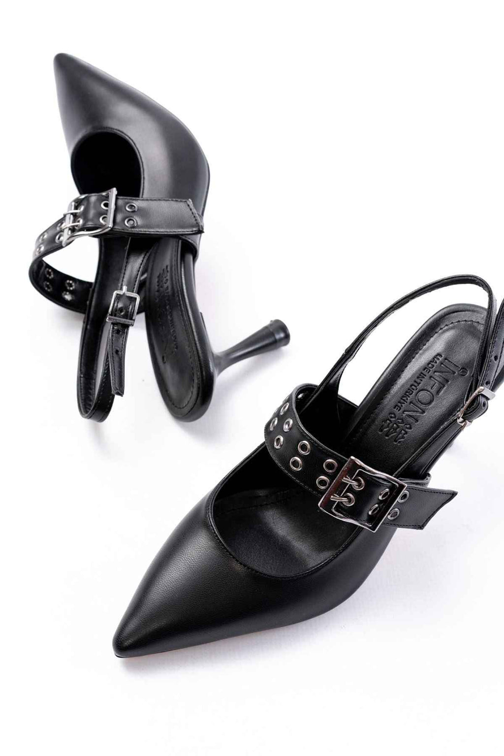 Ayakkabı Aşkı Inf-260 Siyah Günlük Arkası Açık Baret Tokalı Topuklu Bayan Ayakkabı