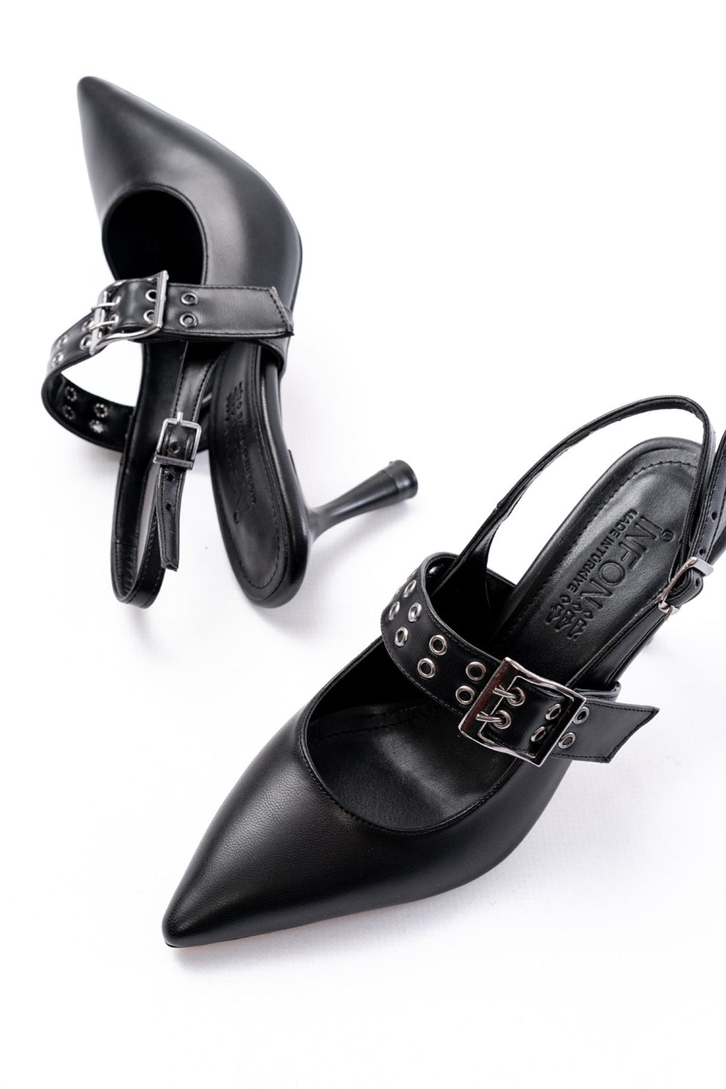 Ayakkabı Aşkı İNF-26 Siyah Günlük Arkası Açık Baret Tokalı Topuklu Bayan Ayakkabı - Ayakkabı Aşkı