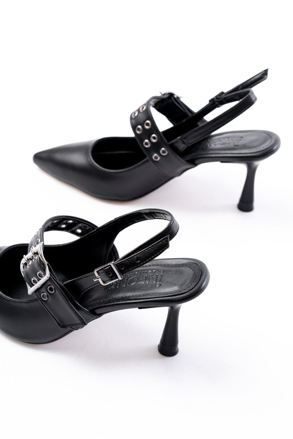 Ayakkabı Aşkı İNF-26 Siyah Günlük Arkası Açık Baret Tokalı Topuklu Bayan Ayakkabı - Ayakkabı Aşkı