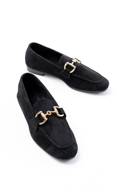 Ayakkabı Aşkı 303 Siyah Süet Toka Aksesuarlı Günlük Kadın Babet