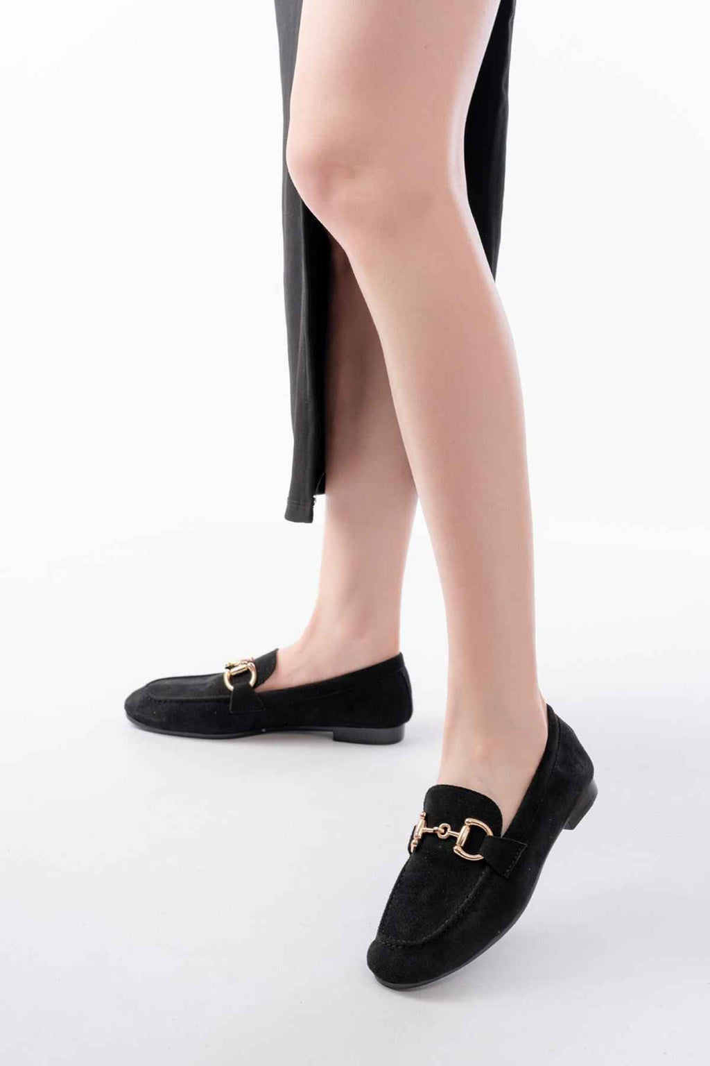 Ayakkabı Aşkı 303 Siyah Süet Toka Aksesuarlı Günlük Kadın Babet