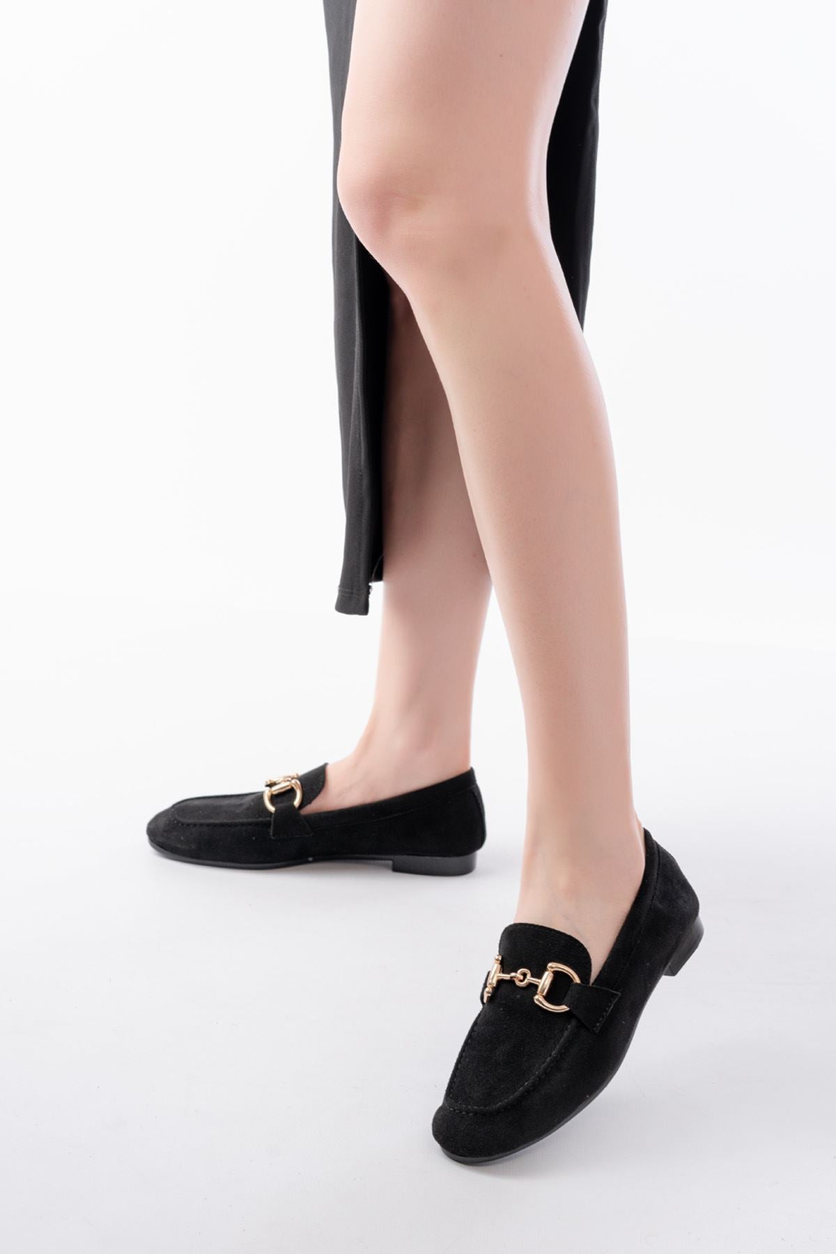 Ayakkabı Aşkı 303 Siyah Süet Toka Aksesuarlı Günlük Kadın Babet