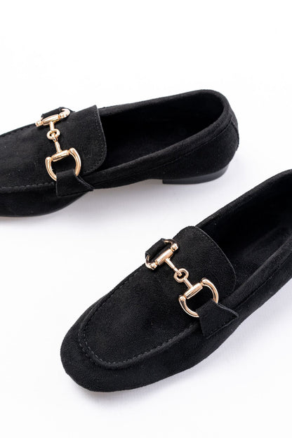 Ayakkabı Aşkı 303 Siyah Süet Toka Aksesuarlı Günlük Kadın Babet