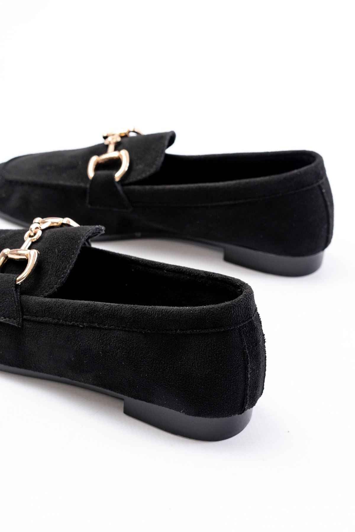 Ayakkabı Aşkı 303 Siyah Süet Toka Aksesuarlı Günlük Kadın Babet
