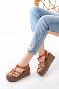 Ayakkabı Aşkı Taba Garni Ortopedik Hakiki Deri Dolgu Kadın Sandalet - Ayakkabı Aşkı