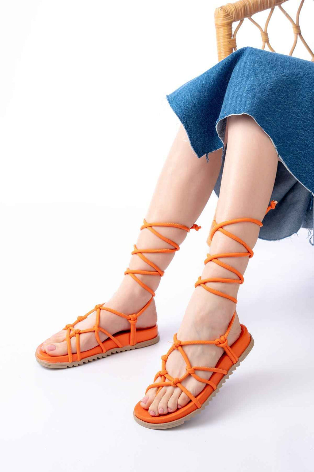 Ayakkabı Aşkı 1001-1001 Orange Bilekten Bağcıklı Kadın Sandalet