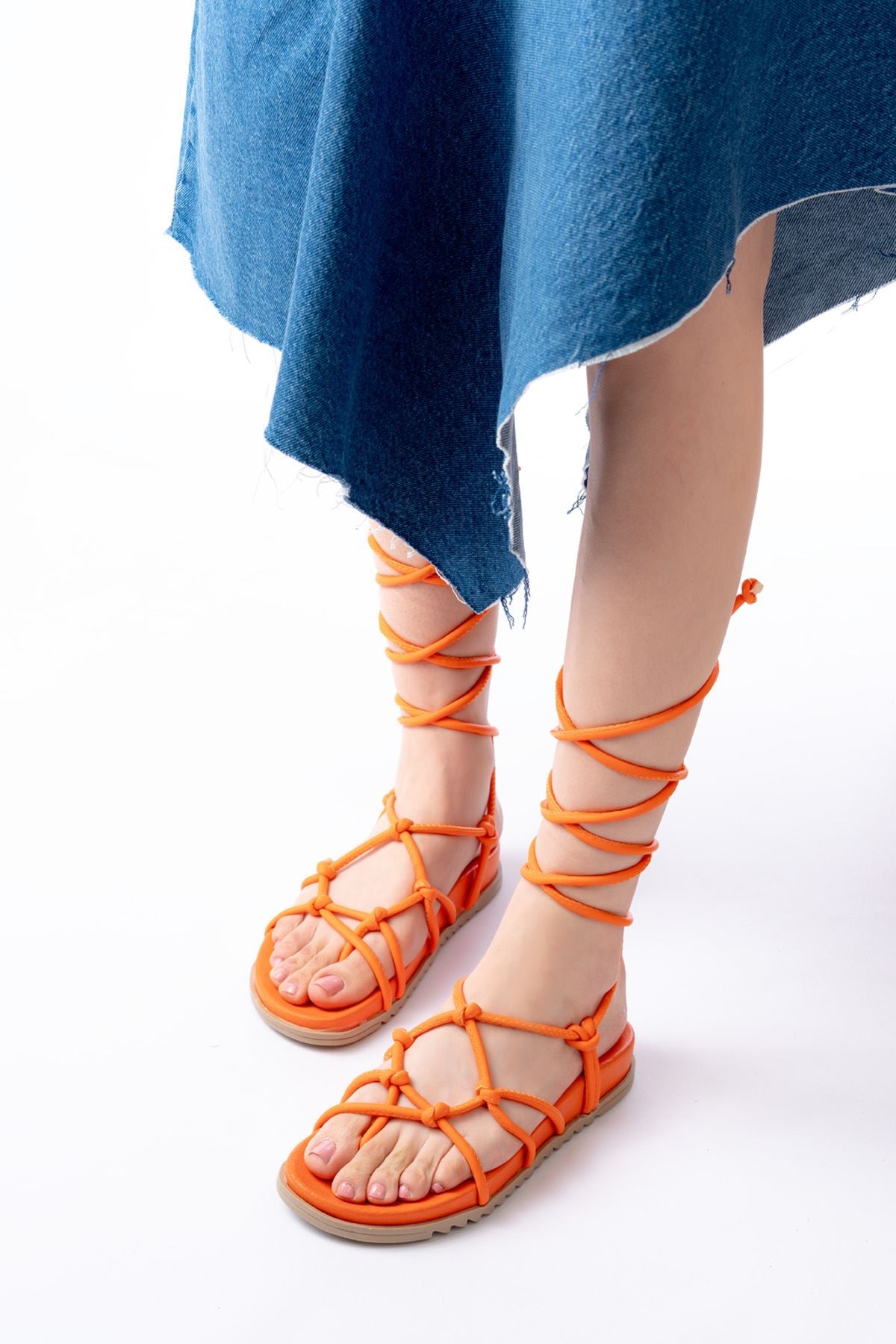 Ayakkabı Aşkı Orange Bilekten Bağcıklı Kadın Sandalet - Ayakkabı Aşkı