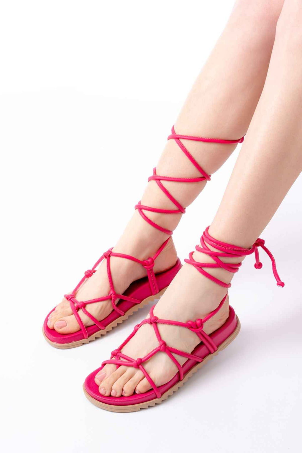 Ayakkabı Aşkı 1001-1001 Fuşya Bilekten Bağcıklı Kadın Sandalet