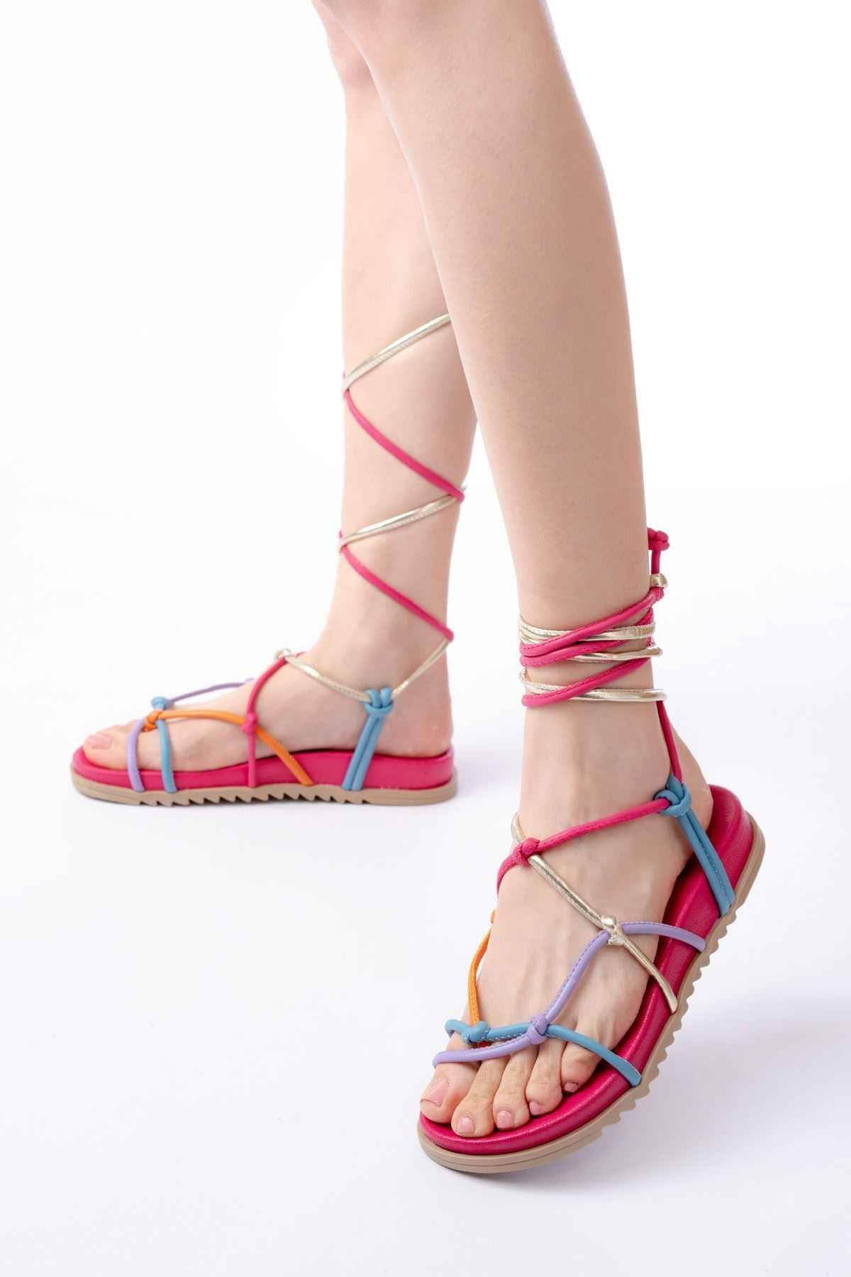 Ayakkabı Aşkı 1001-1001 Fuşya Multi Bilekten Bağcıklı Kadın Sandalet
