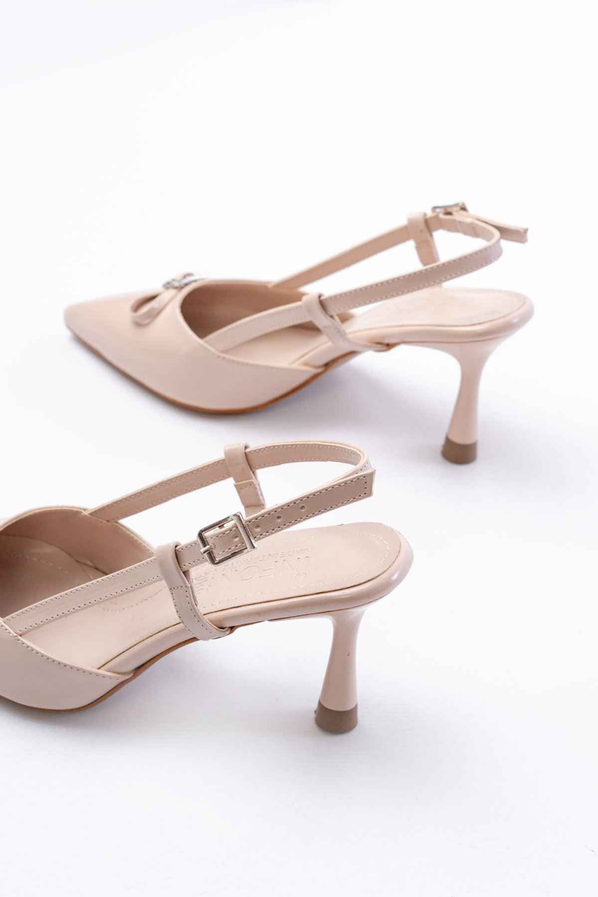 Ayakkabı Aşkı Inf-2300 Bej Rugan Günlük Arkası Açık Fiyonklu Topuklu Bayan Ayakkabı