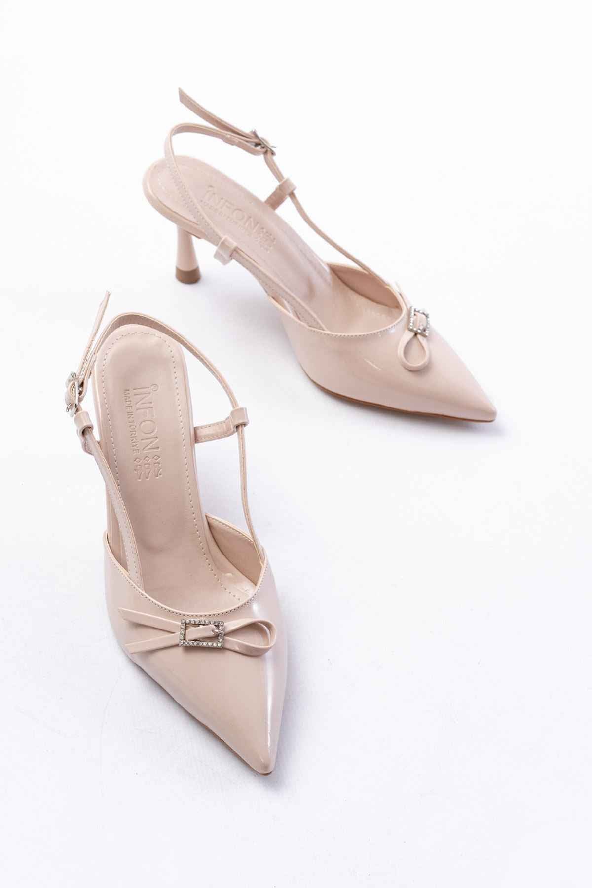 Ayakkabı Aşkı Inf-2300 Bej Rugan Günlük Arkası Açık Fiyonklu Topuklu Bayan Ayakkabı