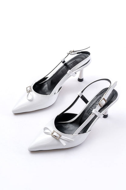 Ayakkabı Aşkı İNF-23 Beyaz Rugan Günlük Arkası Açık Fiyonklu Topuklu Bayan Ayakkabı