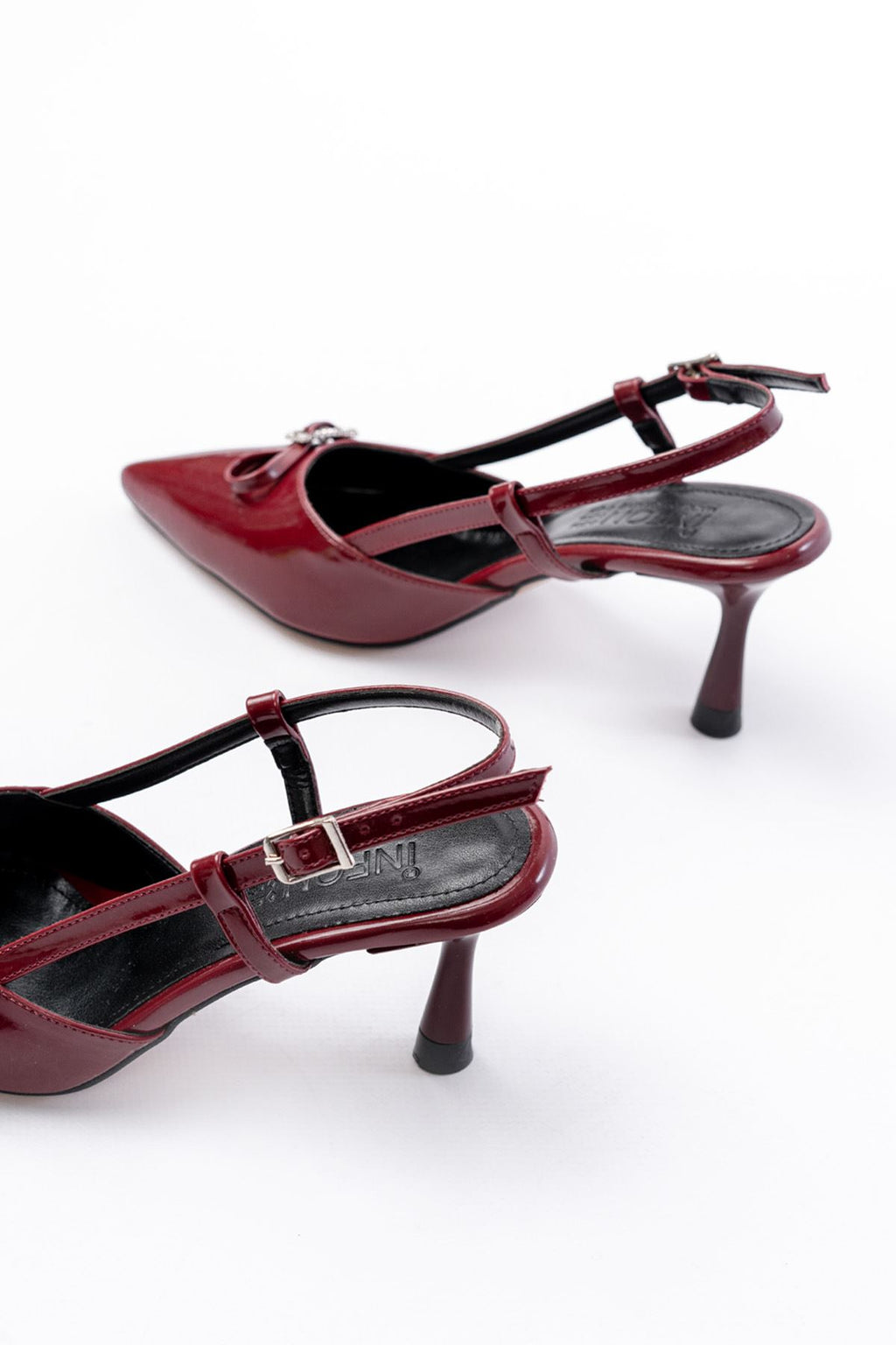 Ayakkabı Aşkı İNF-23 Bordo Rugan Günlük Arkası Açık Fiyonklu Topuklu Bayan Ayakkabı - Ayakkabı Aşkı
