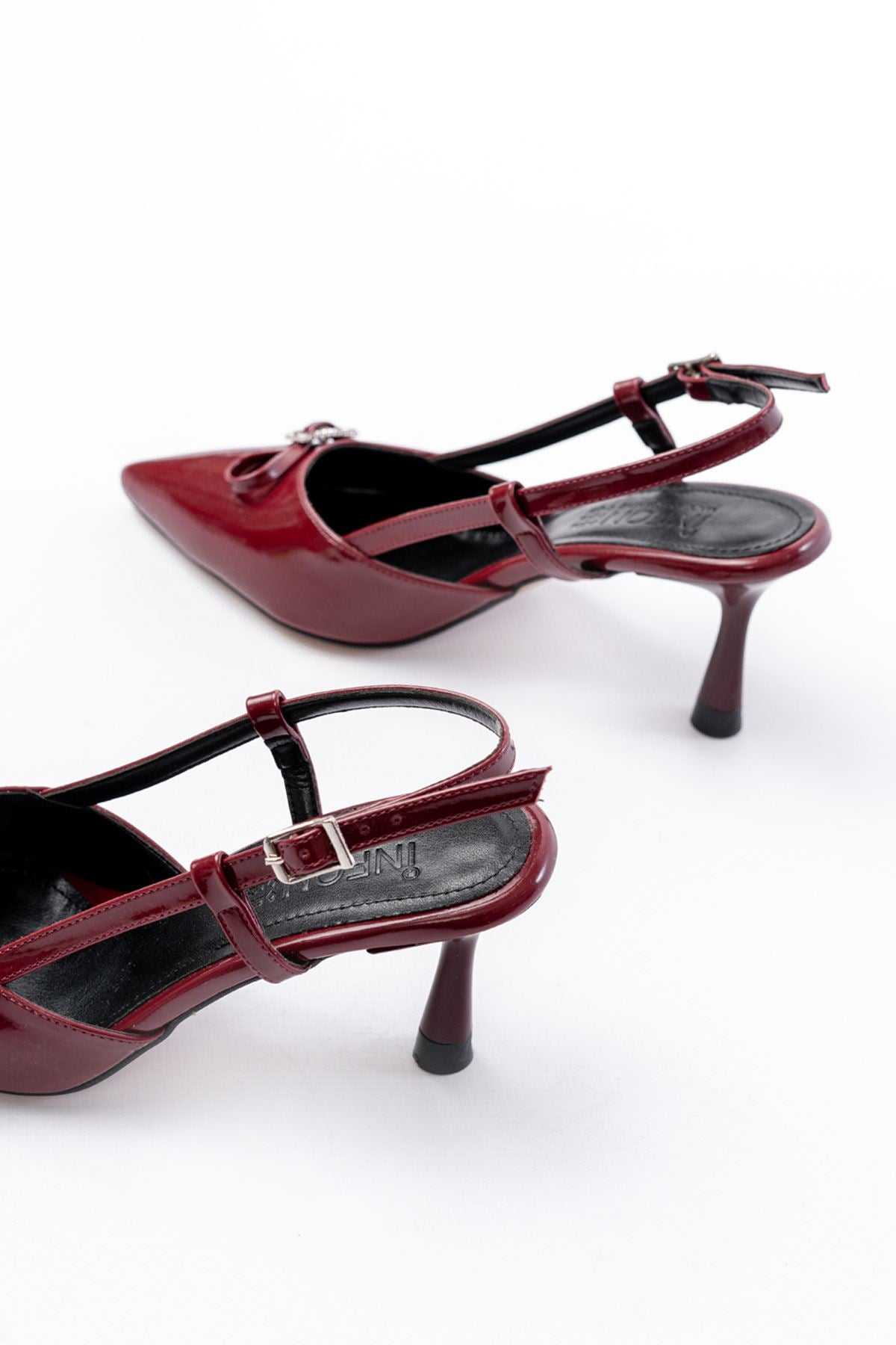 Ayakkabı Aşkı İNF-23 Bordo Rugan Günlük Arkası Açık Fiyonklu Topuklu Bayan Ayakkabı