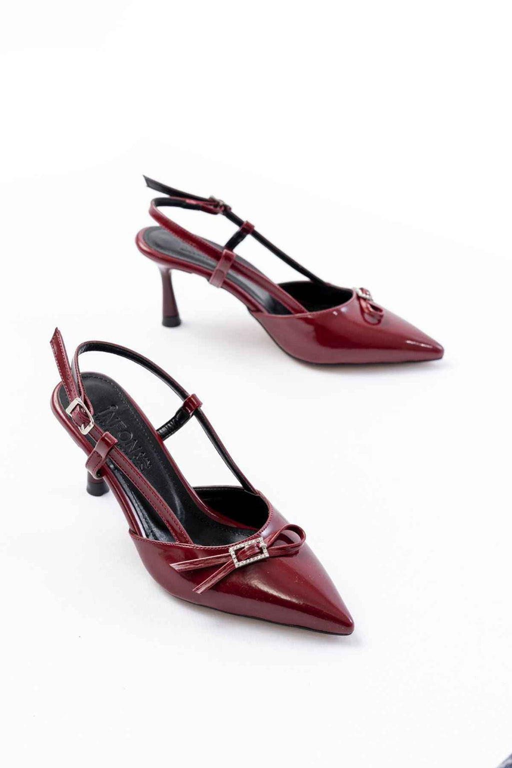 Ayakkabı Aşkı Inf-2300 Bordo Rugan Günlük Arkası Açık Fiyonklu Topuklu Bayan Ayakkabı