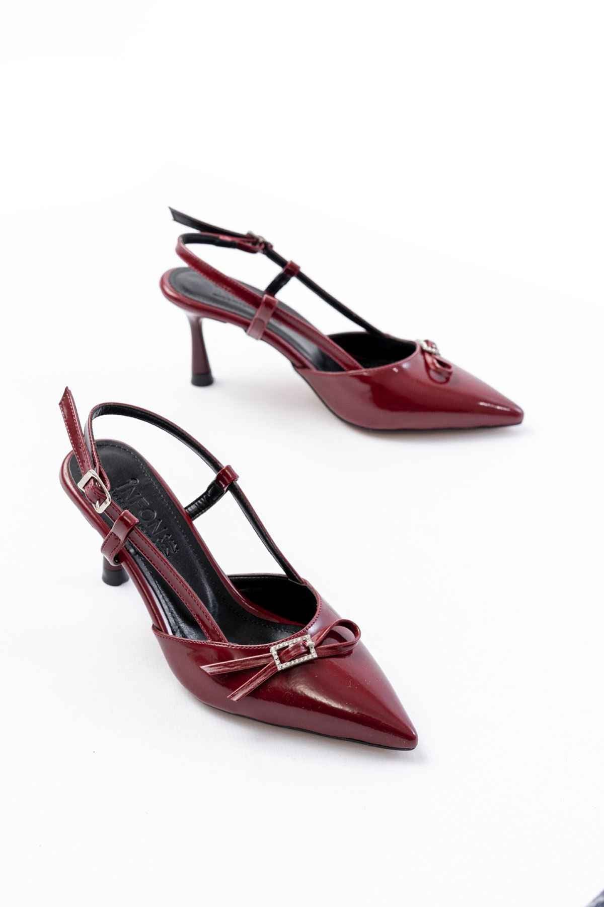 Ayakkabı Aşkı Inf-2300 Bordo Rugan Günlük Arkası Açık Fiyonklu Topuklu Bayan Ayakkabı