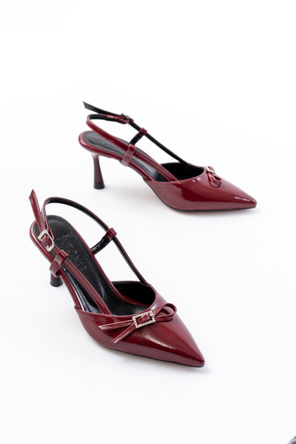 Ayakkabı Aşkı İNF-23 Bordo Rugan Günlük Arkası Açık Fiyonklu Topuklu Bayan Ayakkabı - Ayakkabı Aşkı