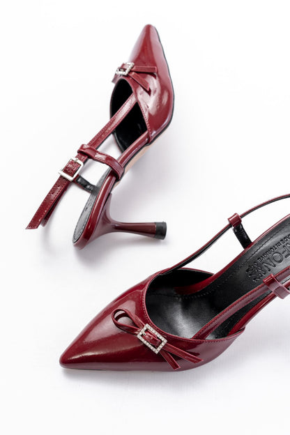 Ayakkabı Aşkı İNF-23 Bordo Rugan Günlük Arkası Açık Fiyonklu Topuklu Bayan Ayakkabı