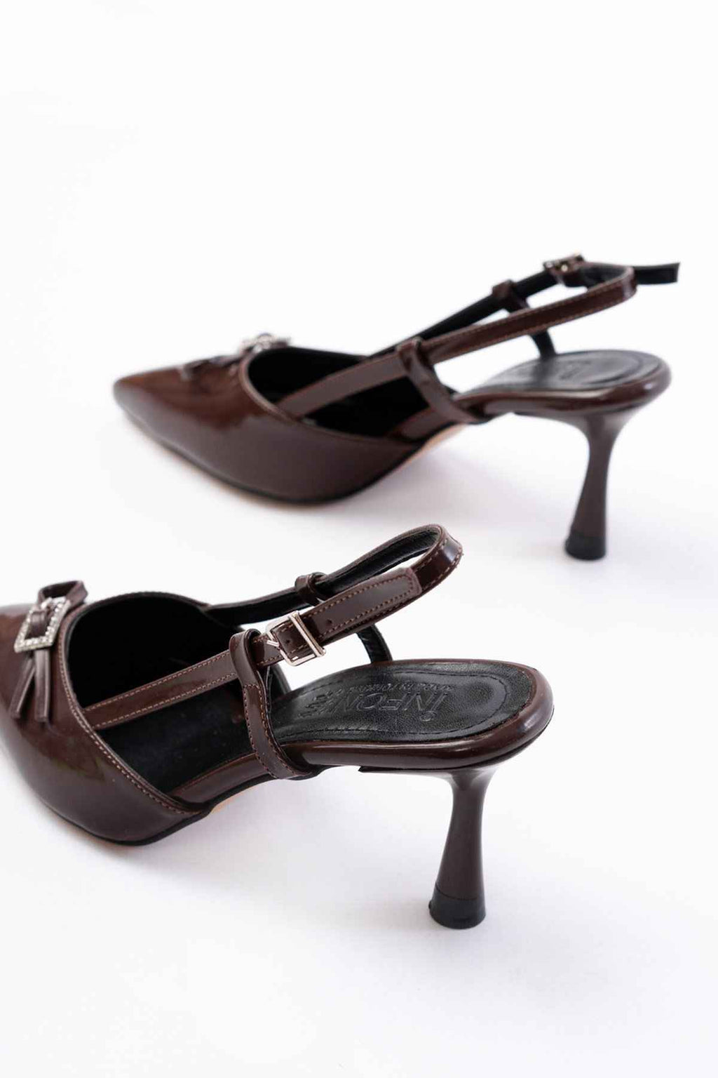 Ayakkabı Aşkı Inf-2300 Kahve Rugan Günlük Arkası Açık Fiyonklu Topuklu Bayan Ayakkabı