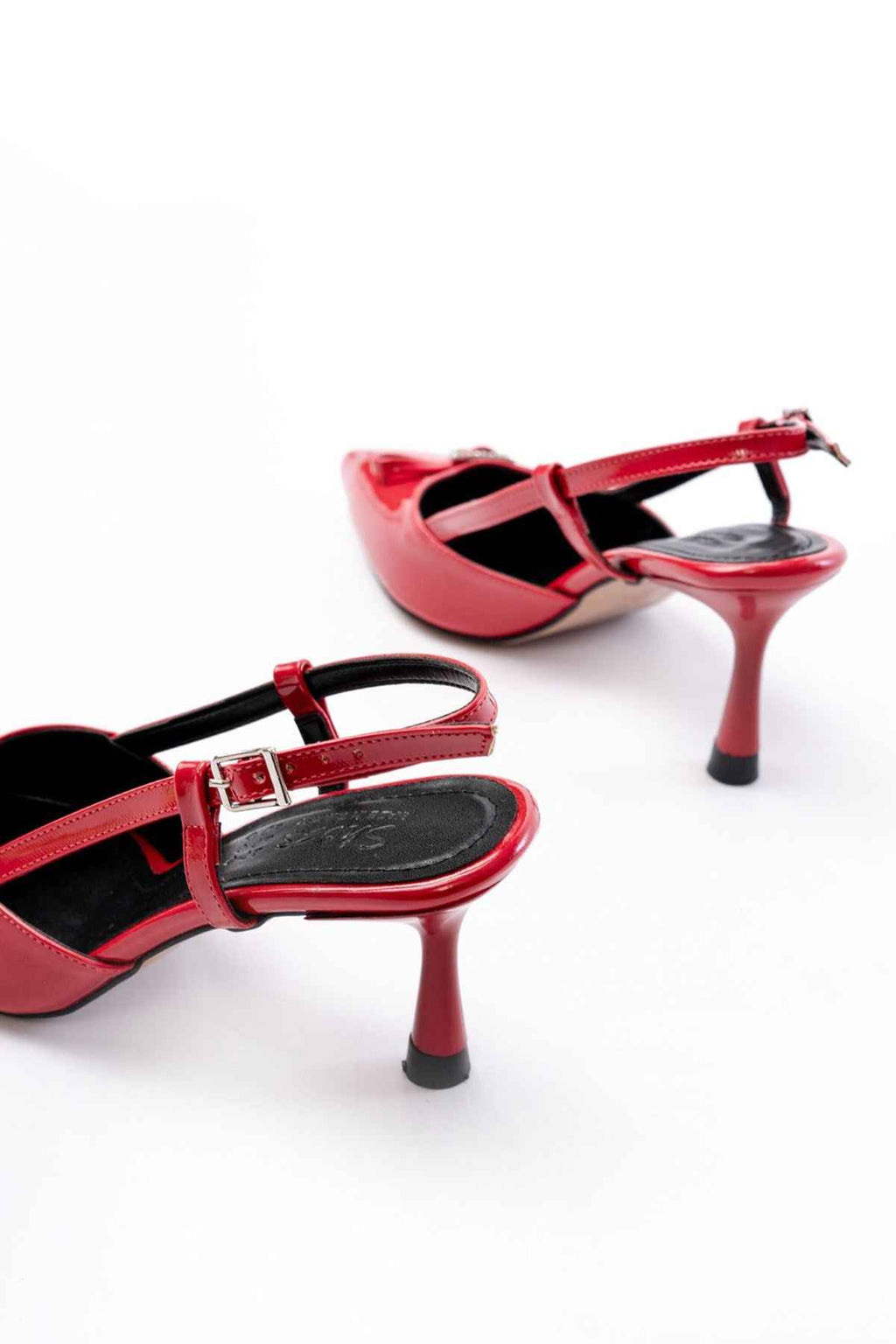 Ayakkabı Aşkı Inf-2300 Kırmızı Rugan Günlük Arkası Açık Fiyonklu Topuklu Bayan Ayakkabı