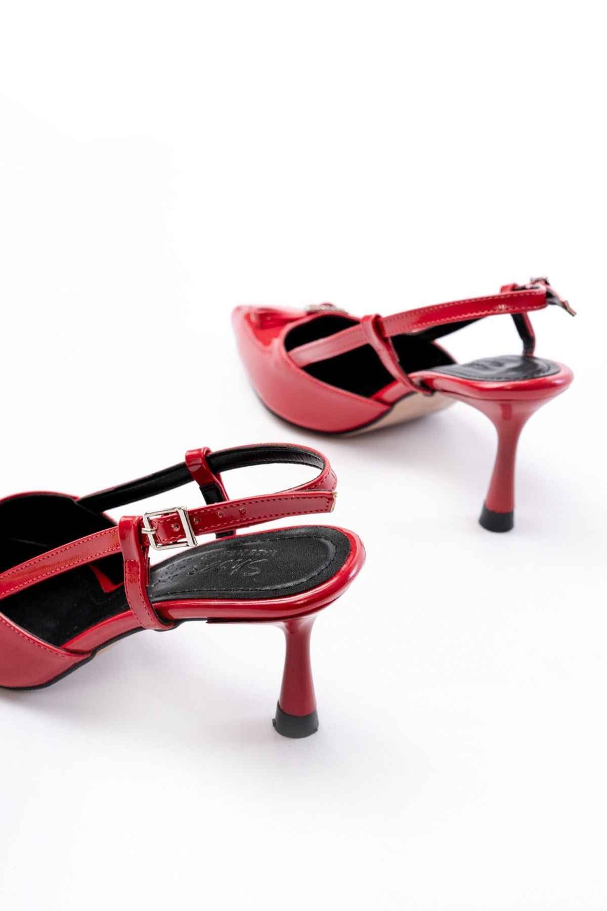 Ayakkabı Aşkı Inf-2300 Kırmızı Rugan Günlük Arkası Açık Fiyonklu Topuklu Bayan Ayakkabı
