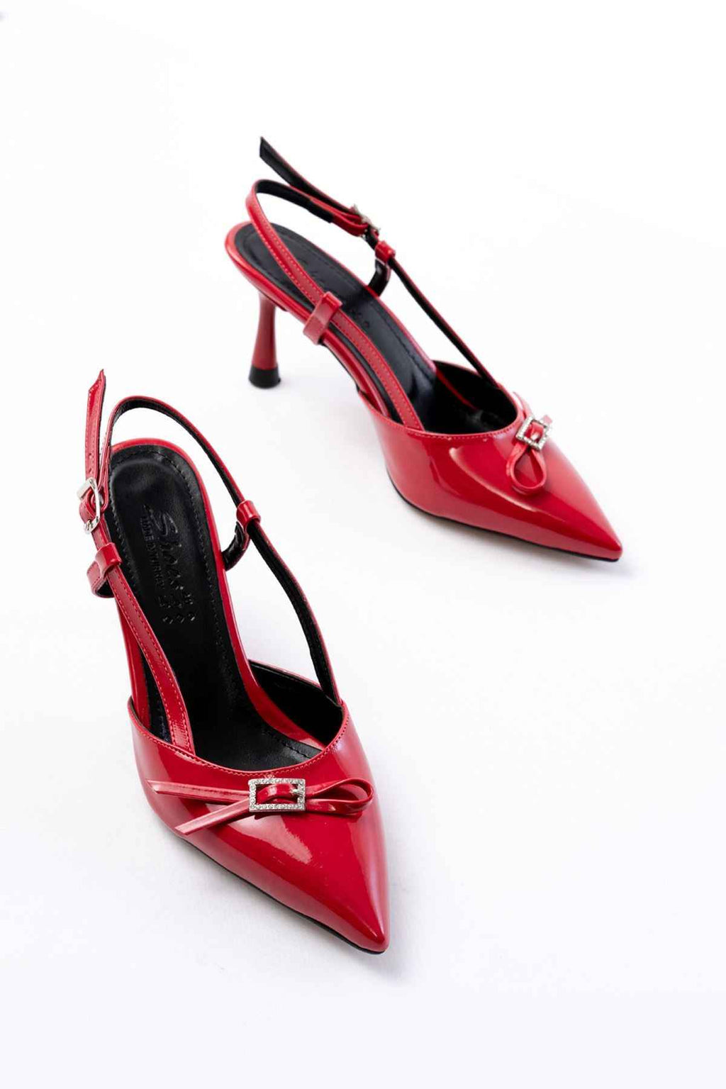 Ayakkabı Aşkı Inf-2300 Kırmızı Rugan Günlük Arkası Açık Fiyonklu Topuklu Bayan Ayakkabı