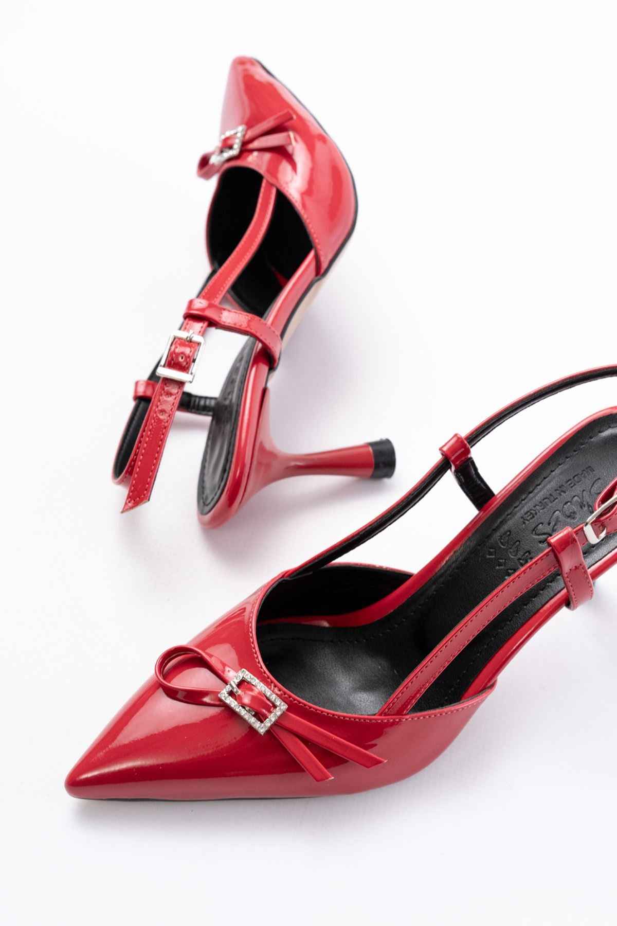 Ayakkabı Aşkı Inf-2300 Kırmızı Rugan Günlük Arkası Açık Fiyonklu Topuklu Bayan Ayakkabı