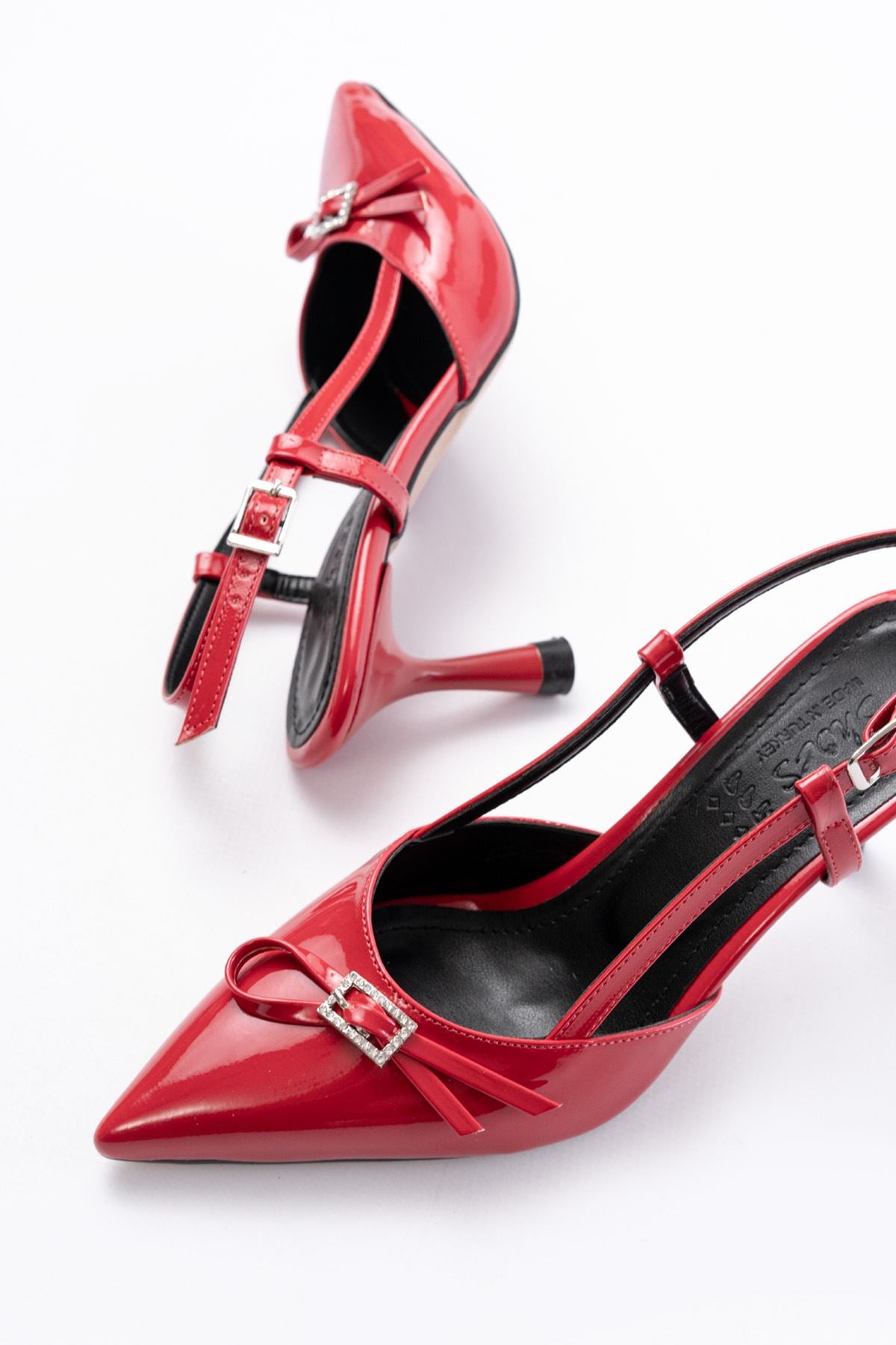 Ayakkabı Aşkı İNF-23 Kırmızı Rugan Günlük Arkası Açık Fiyonklu Topuklu Bayan Ayakkabı - Ayakkabı Aşkı