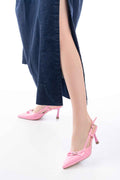 Ayakkabı Aşkı Inf-2300 Pembe Rugan Günlük Arkası Açık Fiyonklu Topuklu Bayan Ayakkabı
