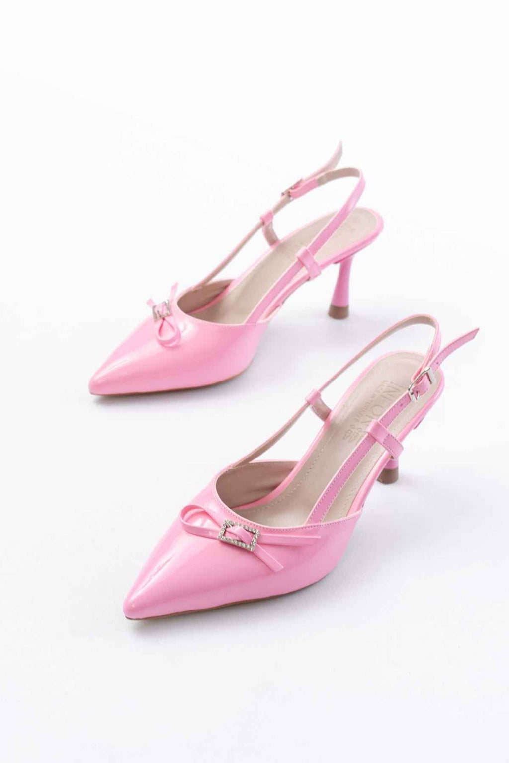 Ayakkabı Aşkı Inf-2300 Pembe Rugan Günlük Arkası Açık Fiyonklu Topuklu Bayan Ayakkabı