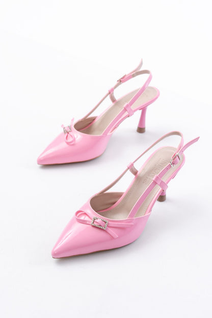 Ayakkabı Aşkı İNF-23 Pembe Rugan Günlük Arkası Açık Fiyonklu Topuklu Bayan Ayakkabı