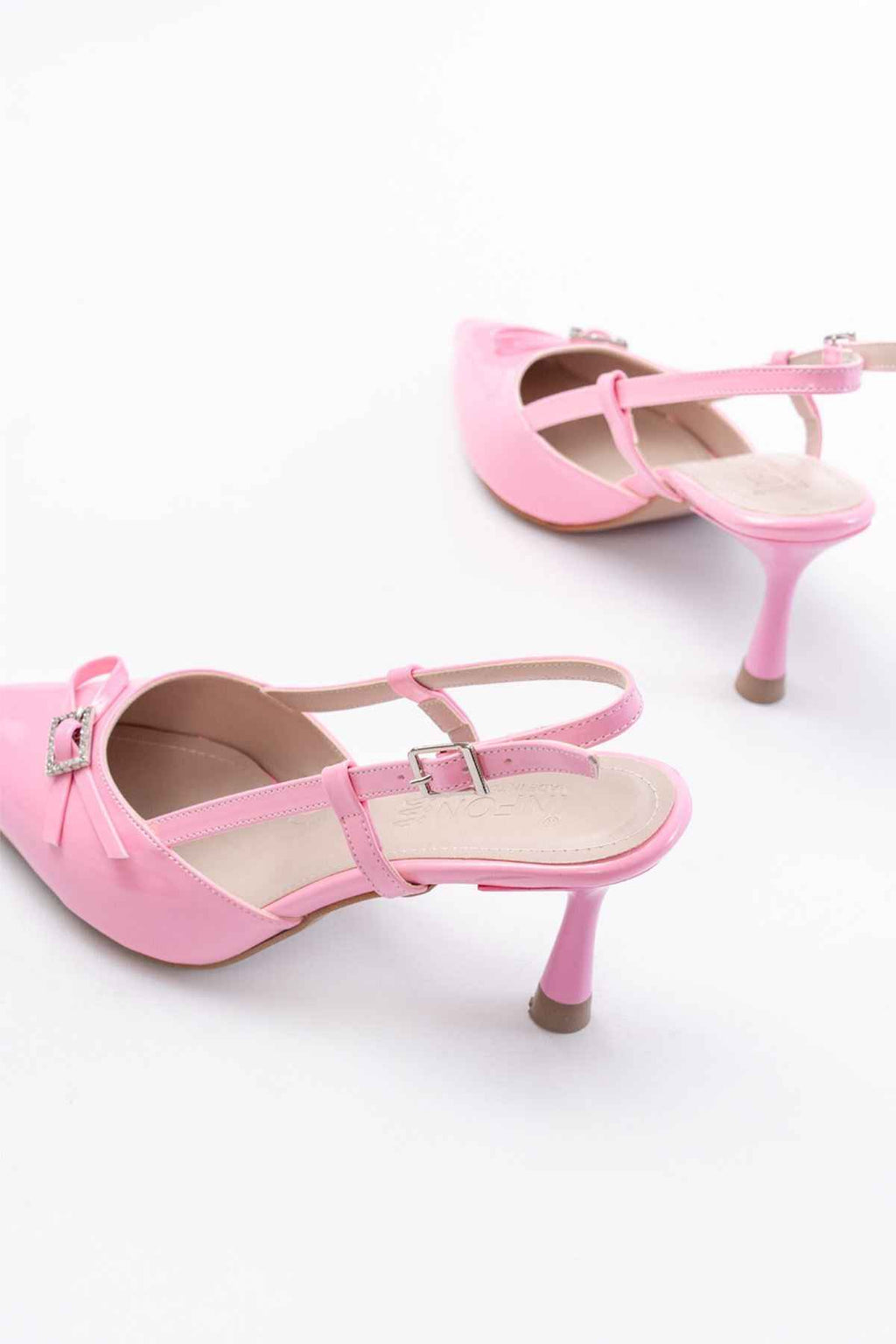 Ayakkabı Aşkı Inf-2300 Pembe Rugan Günlük Arkası Açık Fiyonklu Topuklu Bayan Ayakkabı