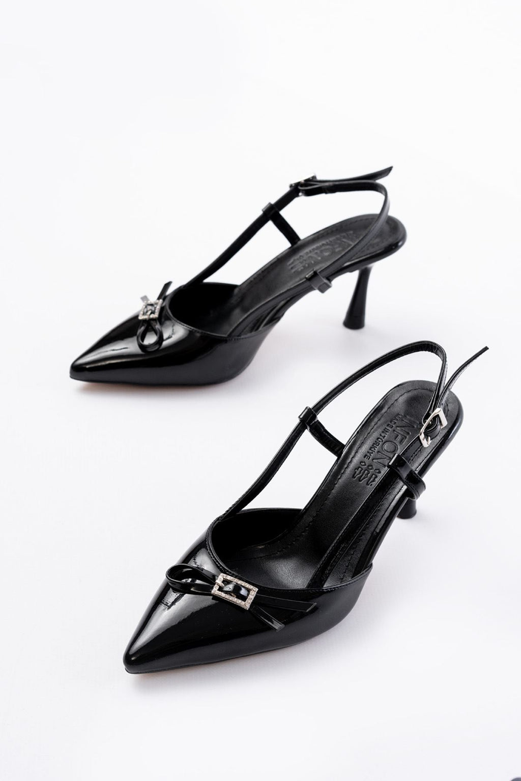 Ayakkabı Aşkı İNF-23 Siyah Rugan Günlük Arkası Açık Fiyonklu Topuklu Bayan Ayakkabı - Ayakkabı Aşkı