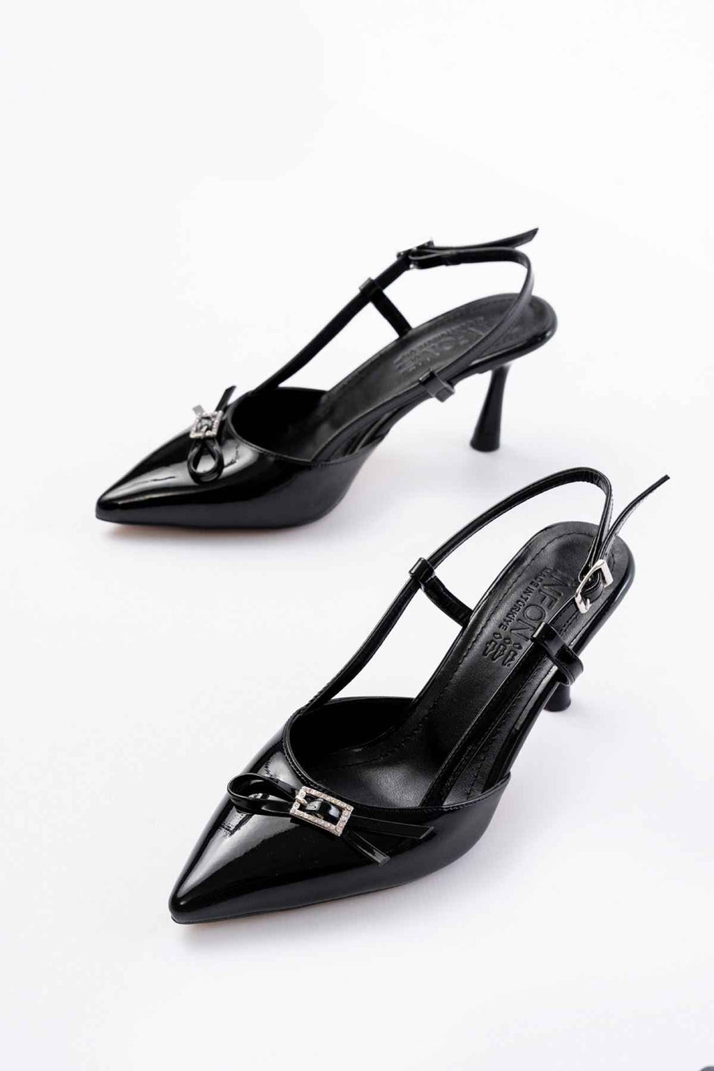 Ayakkabı Aşkı Inf-2300 Siyah Rugan Günlük Arkası Açık Fiyonklu Topuklu Bayan Ayakkabı