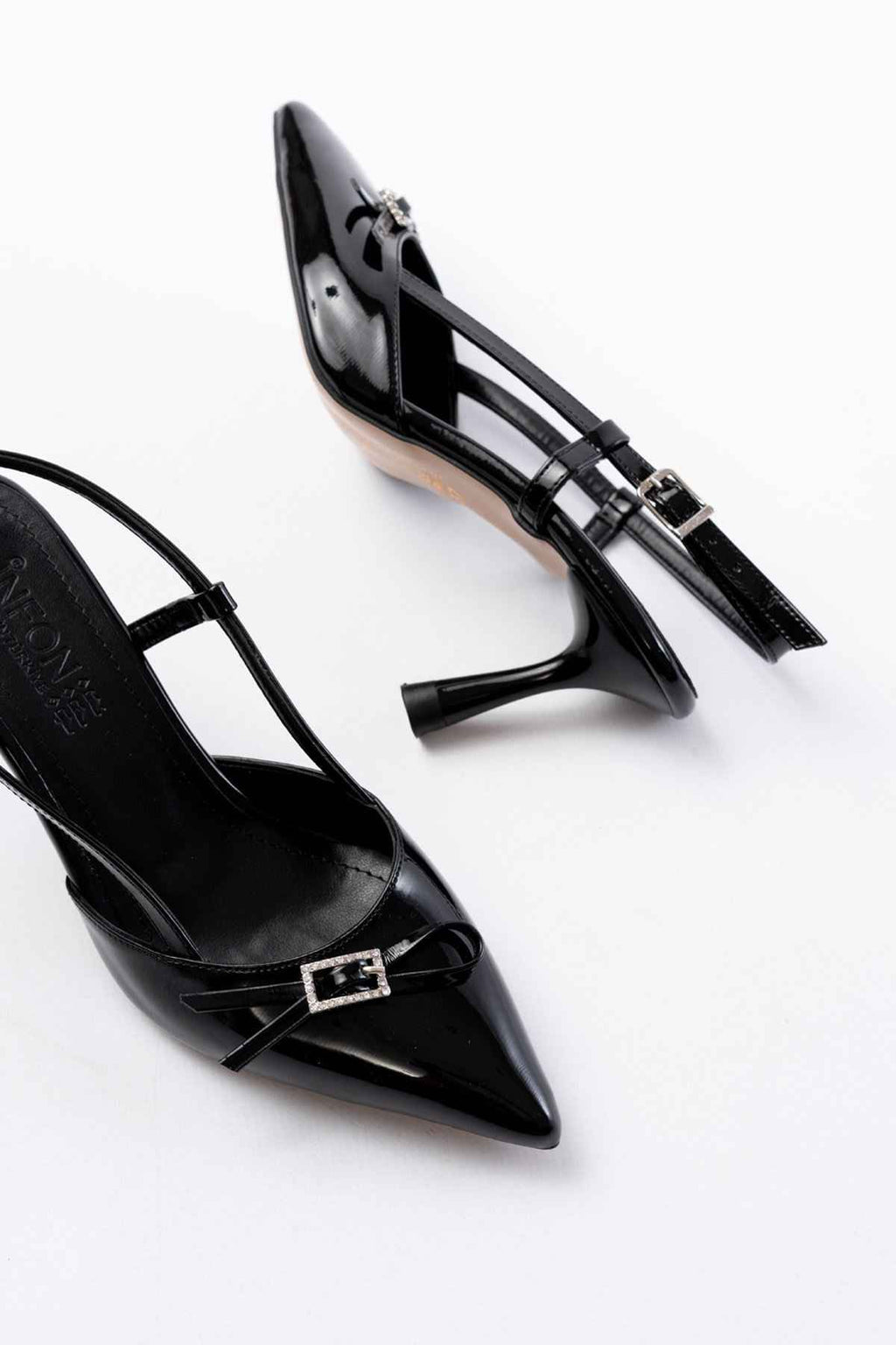 Ayakkabı Aşkı Inf-2300 Siyah Rugan Günlük Arkası Açık Fiyonklu Topuklu Bayan Ayakkabı