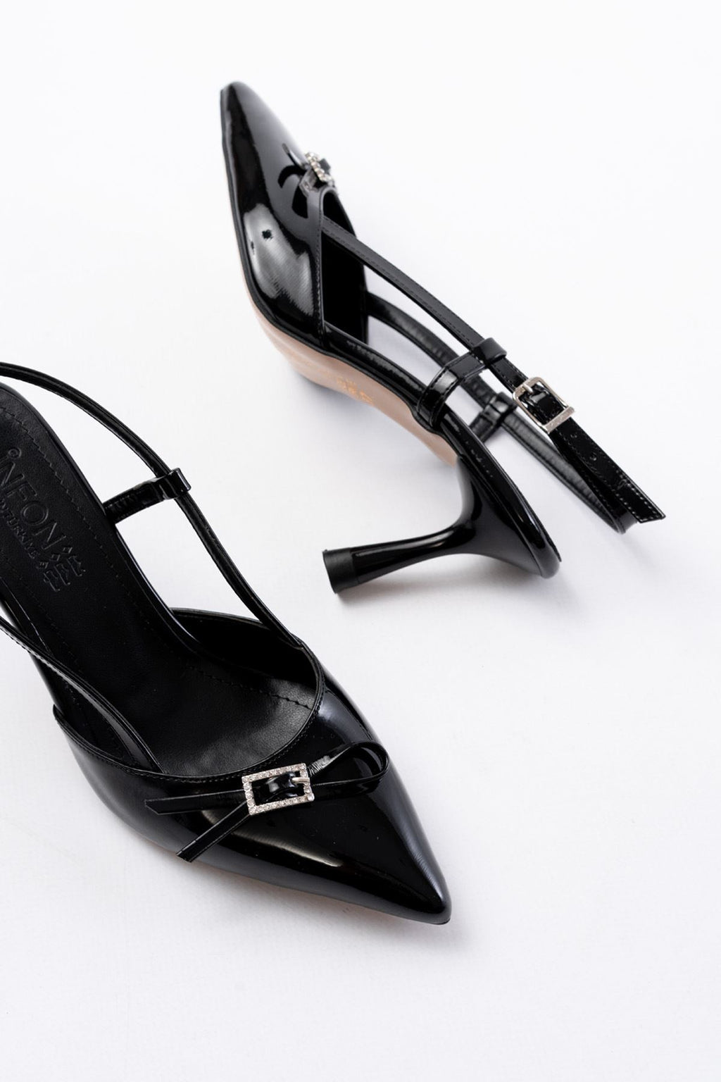 Ayakkabı Aşkı İNF-23 Siyah Rugan Günlük Arkası Açık Fiyonklu Topuklu Bayan Ayakkabı - Ayakkabı Aşkı