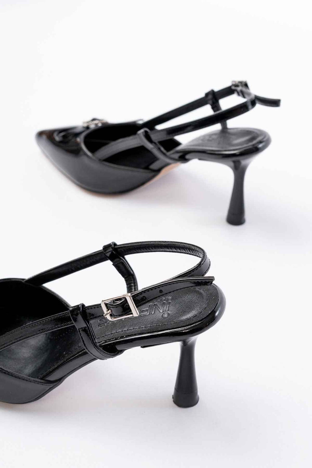 Ayakkabı Aşkı Inf-2300 Siyah Rugan Günlük Arkası Açık Fiyonklu Topuklu Bayan Ayakkabı