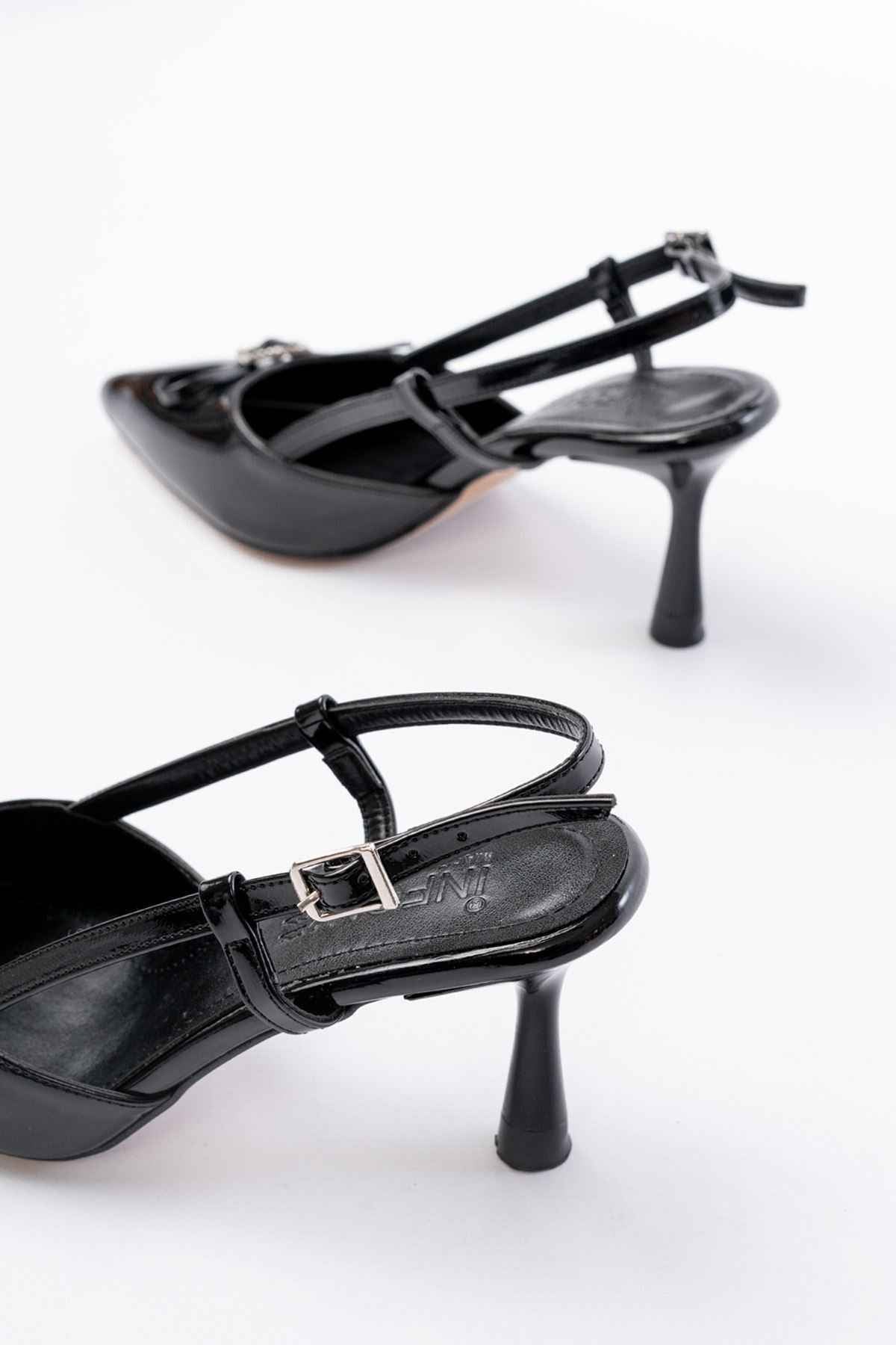 Ayakkabı Aşkı Inf-2300 Siyah Rugan Günlük Arkası Açık Fiyonklu Topuklu Bayan Ayakkabı