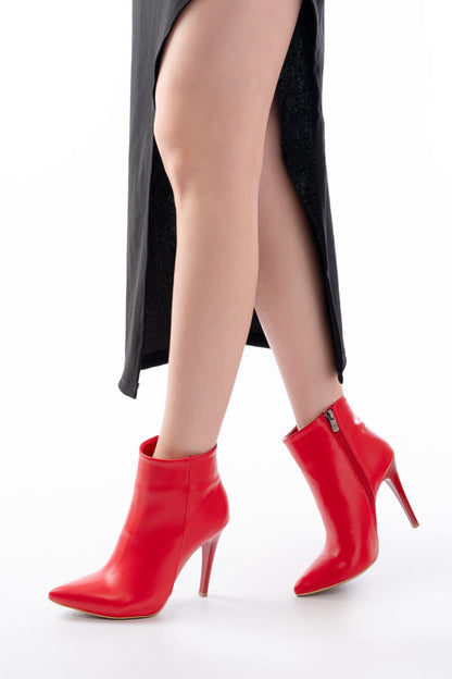 Ayakkabı Aşkı Kırmızı Yüksek İnce Topuklu Fermuarlı Kadın Bot