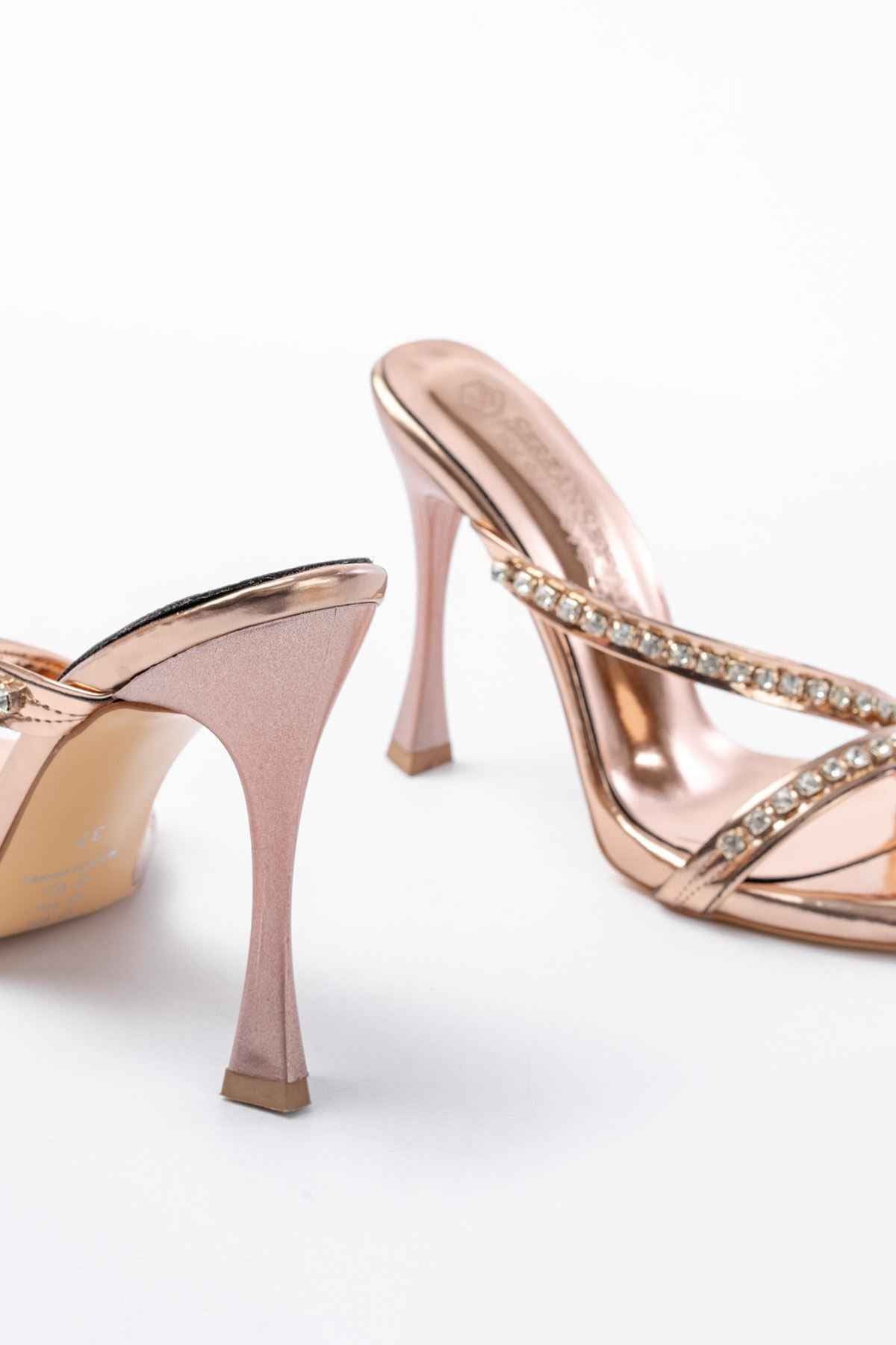 Ayakkabı Aşkı  A-60 Kadın Rose Taşlı Platformlu Topuklu Terlik