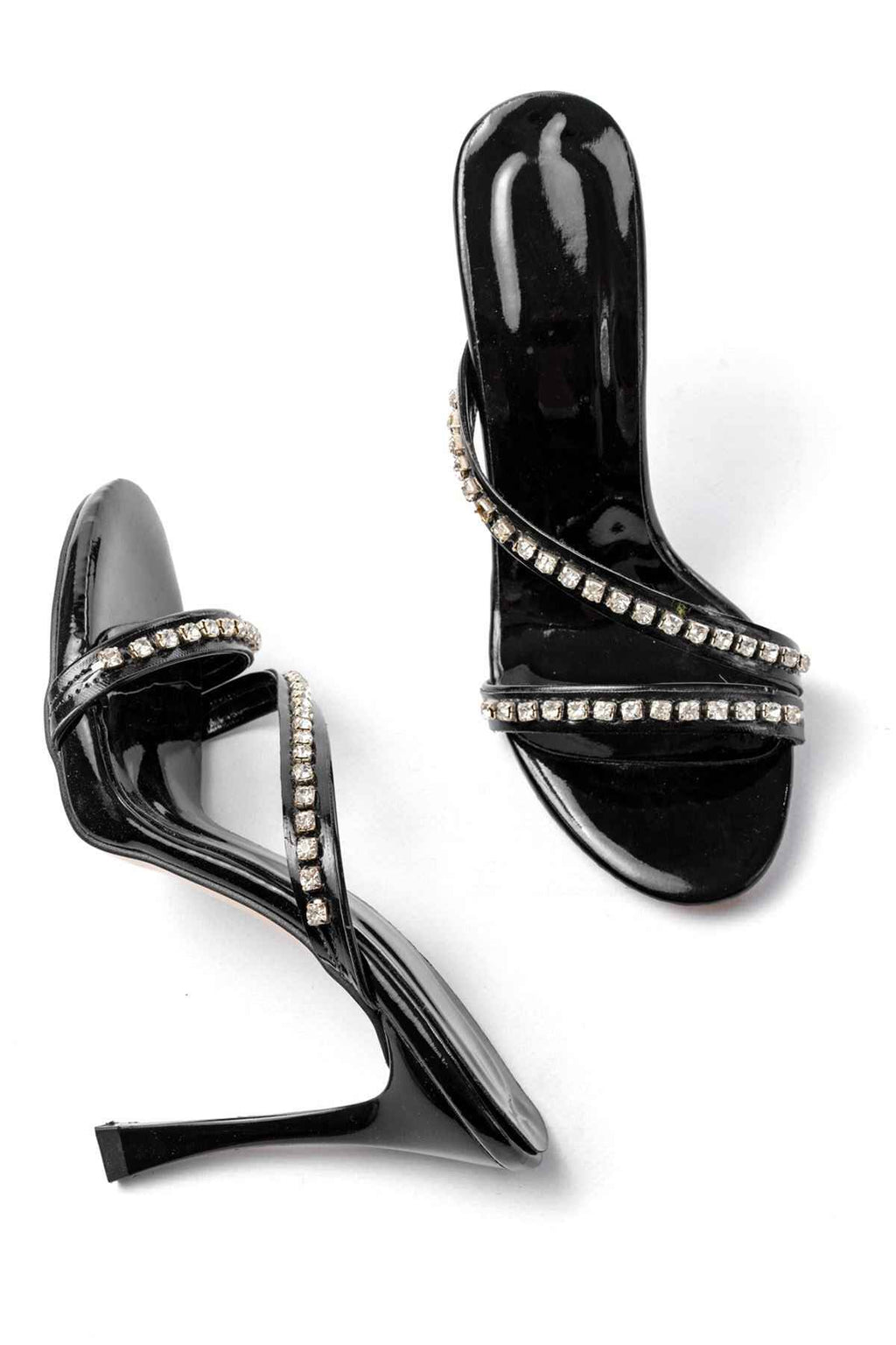 Ayakkabı Aşkı  A-60 Kadın Siyah Gümüş Taşlı Platformlu Topuklu Terlik