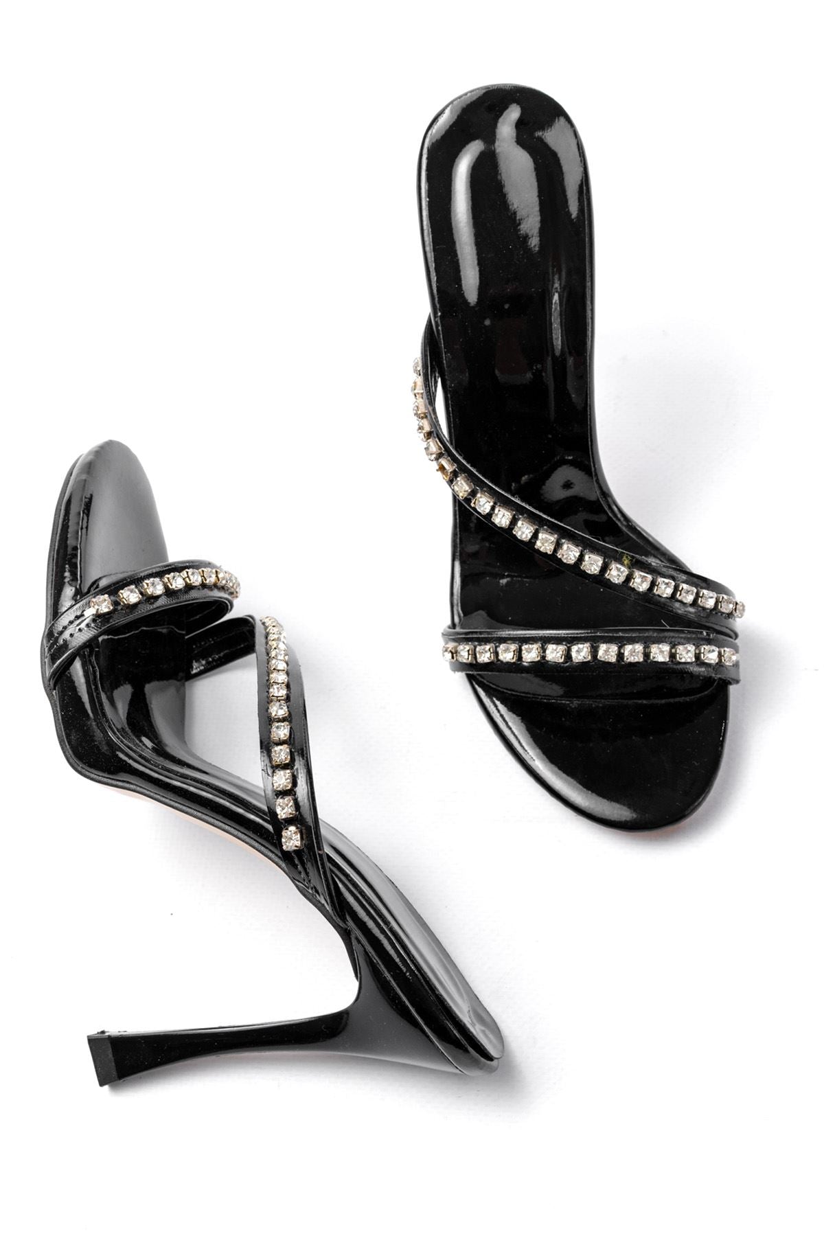 Ayakkabı Aşkı Kadın Siyah Gümüş Taşlı Platformlu Topuklu Terlik