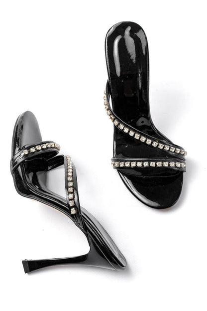 Ayakkabı Aşkı Kadın Siyah Gümüş Taşlı Platformlu Topuklu Terlik