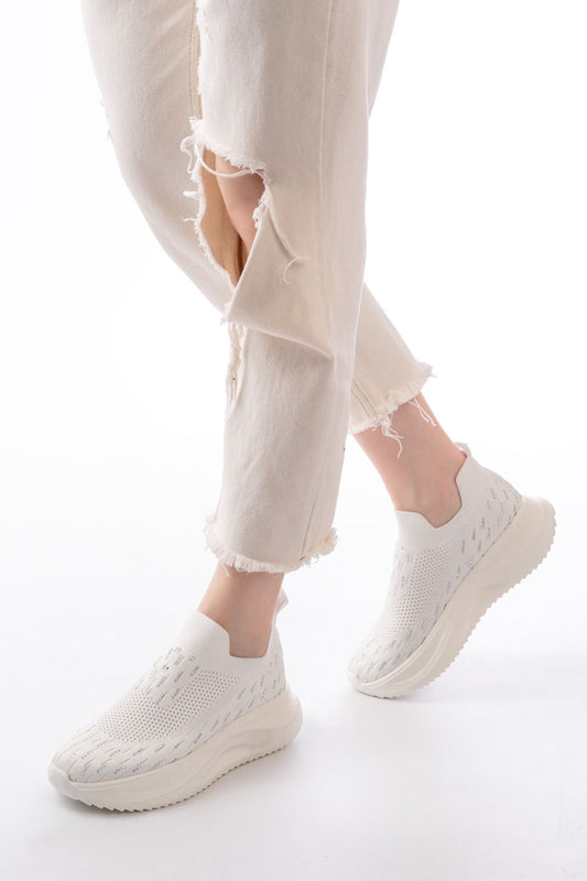 Ayakkabı Aşkı Beyaz Fileli Faillant Taban Taş Aksesuarlı Günlük Spor Ayakkabı