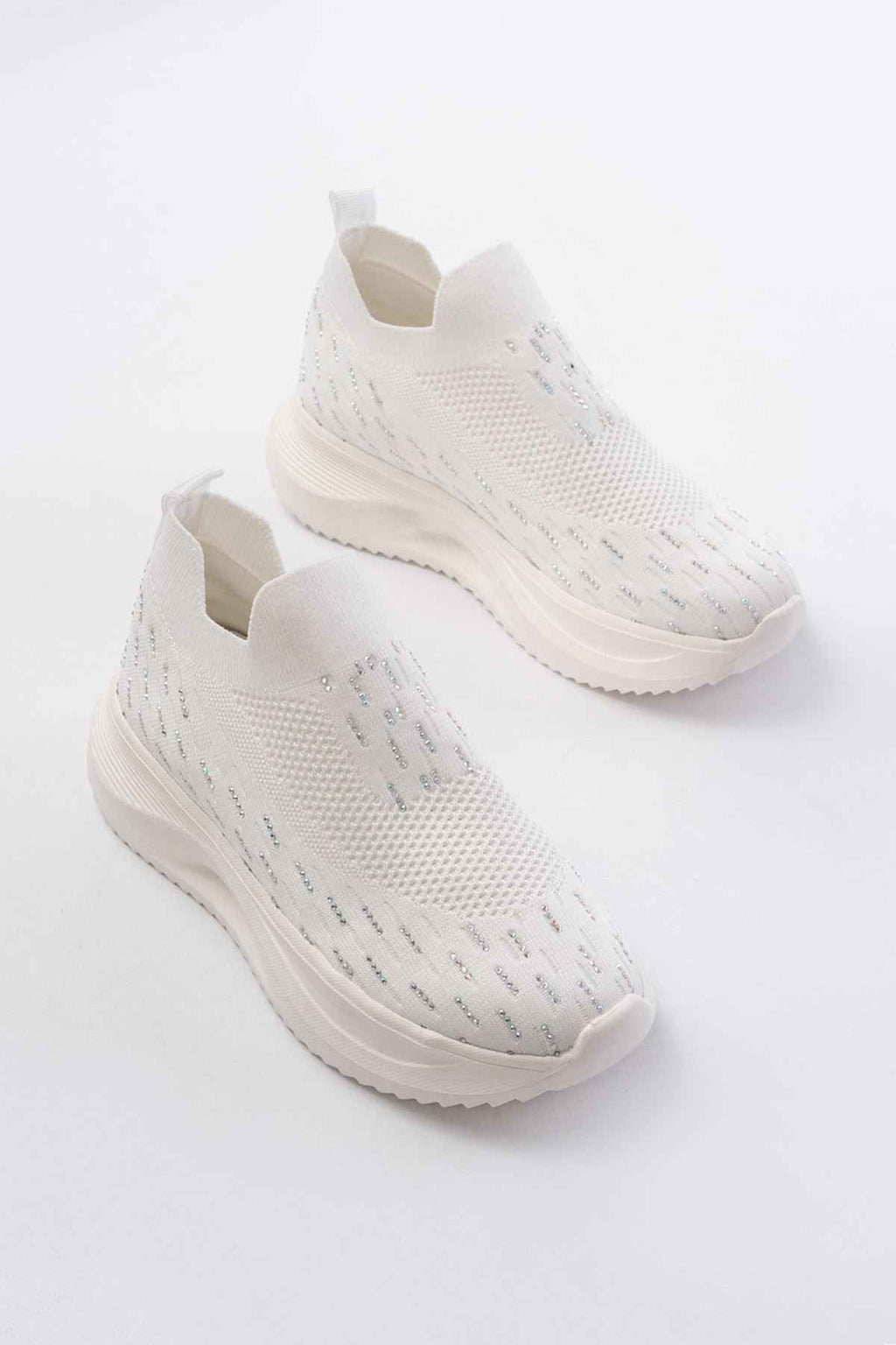 Ayakkabı Aşkı Dm-707  Beyaz Fileli Faillant Taban Taş Aksesuarlı Günlük Spor Ayakkabı