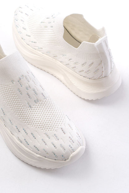 Ayakkabı Aşkı Beyaz Fileli Faillant Taban Taş Aksesuarlı Günlük Spor Ayakkabı